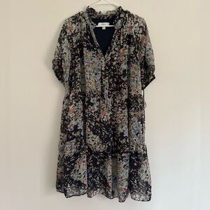 CeCe Navy Blue Floral Ruffle Dress